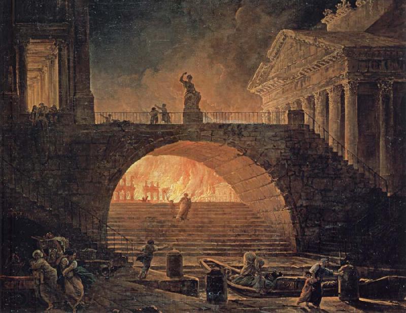 ROBERT, Hubert The blaze in Rom,18.Juli 64 n. Chr. Spain oil painting art